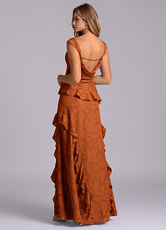 Azazie Sloane Bridesmaid Dresses Burnt Orange A-Line Sweetheart Neckline Floral Burnout Dress image2