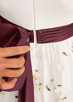 Azazie Pollie Flower Girl Dresses Ivory Cabernet A-Line Bow Tulle Dress image7