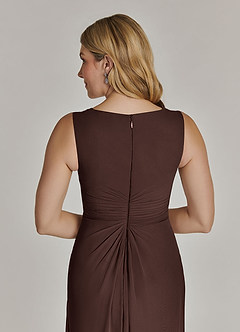 Azazie Manuella Mère de la mariée Robes Robe Trapèze en Mousseline de soie Col V plissé Ganache image9