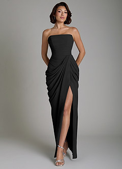 Azazie Nyra Bridesmaid Dresses Black Sheath Corset Chiffon Dress image1