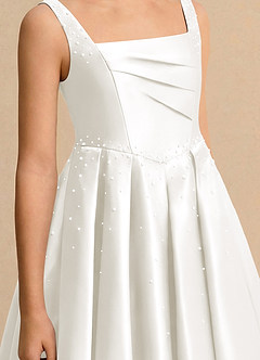 Azazie Jello Junior Formal Flower Girl Dresses Ivory Ball-Gown Pleated Matte Satin Dress image5