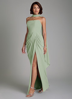 Azazie Nyra Bridesmaid Dresses Dusty Sage Sheath Corset Chiffon Dress image3