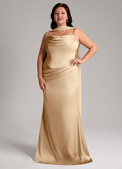 Azazie Sorrel Bridesmaid Dresses Champagne Mermaid Strapless Stretch Satin Convertible Dress image10