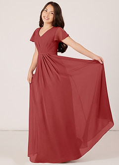 Azazie Peony Junior A-Linie Plissee Chiffon Kleid Rost image4