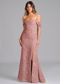 Azazie Saige Bridesmaid Dresses Dusty Rose A-Line Off the Shoulder Floral Burnout Convertible Dress image1