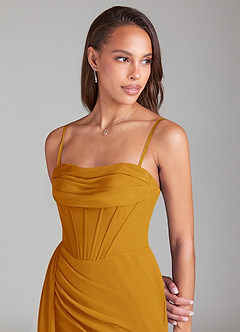 Azazie Amyra Jurken voor bruidsmeisjes Converteerbaar Jurk van Chiffon met Kolom Off the Shoulder Boterbabbelaar image2