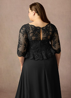 Azazie Averie Abiti per la Madre della Sposa Abito A-Line in Chiffon con Scollo a Barca e Paillettes Nero image13