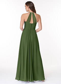 Azazie Ginger Bridesmaid Dresses Olive A-Line Halter Pleated Chiffon Dress image2