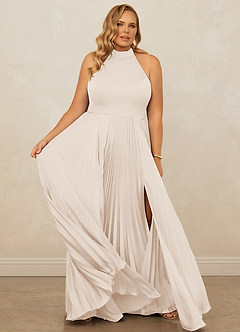 Christian Siriano Bridal for Azazie 1007 Vestidos de damas de honor Vestido de Alabastro Blanco de Satén Elástico de Corte en A con Plisado image12