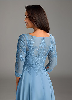 Azazie Marge Mother of the Bride Dresses Steel Blue A-Line Scoop Lace Chiffon Dress image3