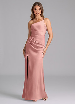 Azazie Eren Bridesmaid Dresses Rosette Mermaid One Shoulder Stretch Satin Dress image2