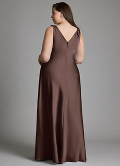 Azazie Nerine Bridesmaid Dresses Ganache A-Line Pleated Stretch Satin Dress image8