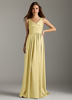 Azazie Keyla Bridesmaid Dresses Lemon Sorbet A-Line Pleated Stretch Satin Dress image3