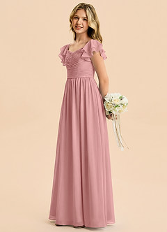Azazie Anaya Junior Abito A-Line in Chiffon Scollo a Cuore Rosa Polverosa image3