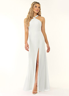 Azazie Rue Bridesmaid Dresses White A-Line Halter Chiffon Dress image1