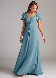 Azazie Soren Brudtärnklänningar Klänning av A-Linje i Chiffong Ruched Moody Blue image5