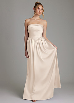 Azazie Zena Bridesmaid Dresses White Alabaster A-Line Strapless Stretch Satin Dress image4