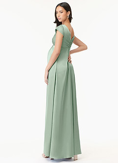 Azazie Allessia Maternity Bridesmaid Dresses A-Line Pleated Stretch Satin Floor-Length Dress image4