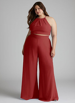 Azazie Kenzi Jurken voor bruidsmeisjes Jumpsuit van Chiffon Geplooid Roest image8