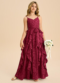 Azazie Peyton Junior Linie A Plisat Floral Burnout Lungime până la podea Domnișoară de onoare junioră Rochie image6