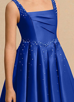 Azazie Jello Girls Formal Flower Girl Dresses Royal Blue Ball-Gown Pleated Matte Satin Dress image5