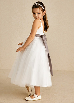 Azazie Lea vestidos de niña de las flores Vestido de Gris Pardo de Tul de Corte En A con Tirante Espagueti image4