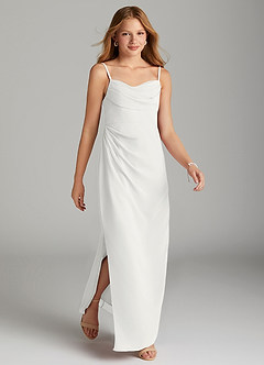 Azazie Mai Junior White Sheath Pleated Chiffon Dress image4