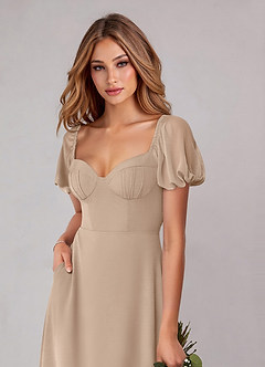 Azazie Fatima Bridesmaid Dresses Taupe A-Line with Pockets Chiffon Dress image6