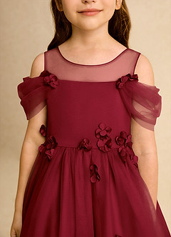 Azazie Juni Flower Girl Dresses Burgundy Ball-Gown Pleated Tulle Dress image9