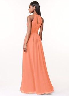 Azazie Bonnie Robes de demoiselle d'honneur Robe Trapèze en Mousseline de soie Trou de serrure froncé Coucher De Soleil image2