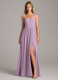 Azazie Rosaline 신부 들러리 드레스 A라인 사이드 슬릿 쉬폰 바닥 길이 드레스 image4