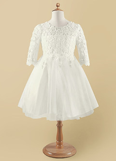 Azazie lindsay Flower Girl Dresses Ball-Gown Lace Tulle Knee-Length Dress image6