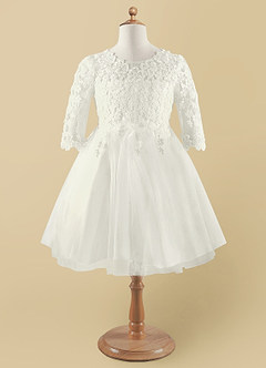 Azazie lindsay Flower Girl Dresses Diamond White Ball-Gown Lace Tulle Dress image6