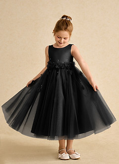 Azazie Lux vestidos de niña de las flores Vestido de Negro de Tul de Corte En A con Perla image3