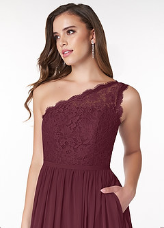 Azazie Demi Brautjungfernkleider A-Linie One-Shoulder Chiffon Kleid Cabernetrot image5