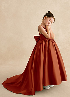 Azazie Mimia Robe Demoiselle D'honneur Fillette Robe Trapèze en Mat Satiné Arc Paprika image4