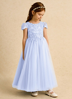 Azazie Puff Flower Girl Dresses Lavender Ball-Gown Lace Tulle Dress image4