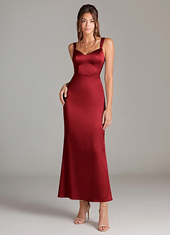 Azazie Denice Robes de demoiselle d'honneur Robe Fourreau en Satin extensible Plissée Écarlate image3