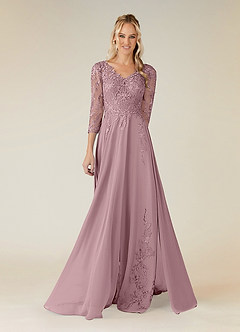 Azazie Noella Abiti per la Madre della Sposa Abito A-Line in Chiffon con Scollo a V in Pizzo Rosa Polverosa image1
