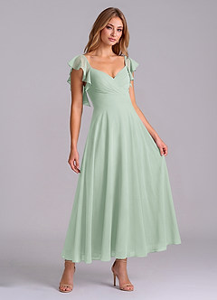Azazie Leilani Bridesmaid Dresses Agave A-Line Ruched Chiffon Dress image3