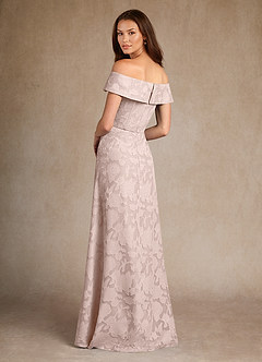 Azazie Medford Mother of the Bride Dresses Blushing Pink A-Line Off the Shoulder Floral Burnout Dress image3