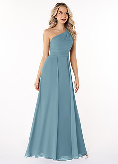 Azazie Dallas Bridesmaid Dresses Moody Blue A-Line One Shoulder Chiffon Dress image3