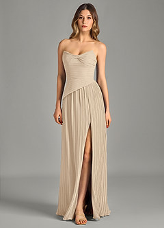 Azazie Becka Final Sale Champagne A-Line Strapless Chiffon Dress image3