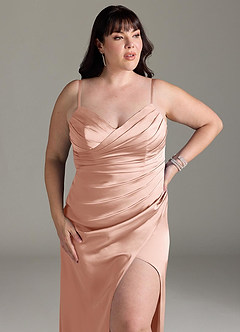 Azazie Yola Brautjungfernkleider Wandelbar Etui Plissee mit V-Ausschnitt Stretch-Satin Kleid Roségold image14