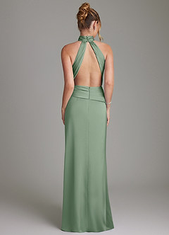 Azazie Gracelynn Bridesmaid Dresses Matcha Sheath Pleated Stretch Satin Dress image8