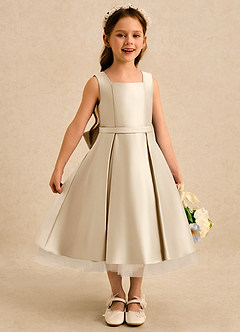 Azazie Josie Flower Girl Dresses Champagne A-Line Pleated Matte Satin Dress image3