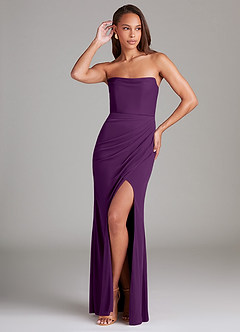 Azazie Leonis Bridesmaid Dresses Grape Sheath Strapless Mesh Convertible Dress image1