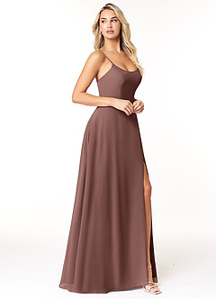 Azazie Moira Robes de demoiselle d'honneur Robe Trapèze en Mousseline de soie Décolleté Expresso image4