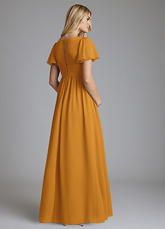 Azazie Verna vestidos de dama de honor de maternidad Vestido de Corte en A Cuello en V fruncido Hasta el suelo Gasa image2