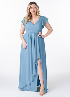 Azazie Omari Bridesmaid Dresses Steel Blue A-Line Chiffon Dress image7